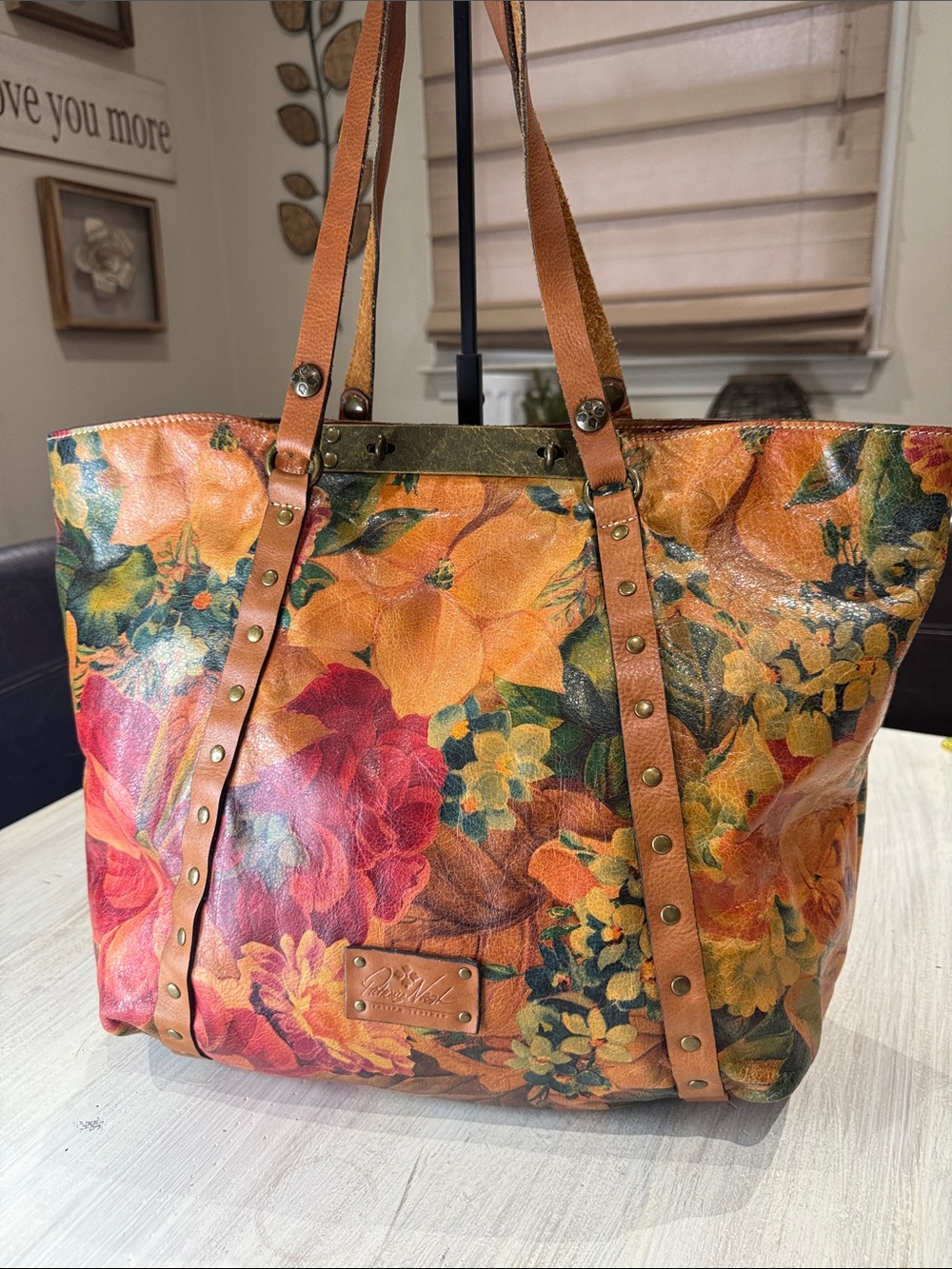 Patricia Nash Benvenuto Floral Leather Tote in Orange, Red, Green and Yellow